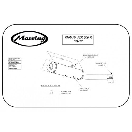 Silencieux Rond FZR 600 R 1994/1995 Rond Ø114 Noirs Revêtement Alu Homologué