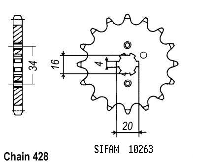 Pignon 16 Dents - Pas 428 - Similaire JTF1263