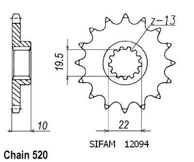 Pignon 12 Dents - Pas 520 - Similaire JTF432