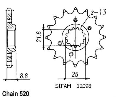 Pignon 13 Dents - Pas 520 - Similaire JTF309