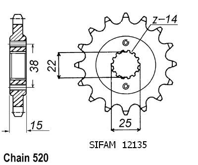 Pignon 15 Dents - Pas 520