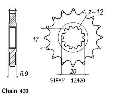 Pignon 13 Dents - Pas 428 - Similaire JTF4025