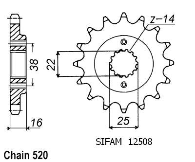 Pignon 16 Dents - Pas 520