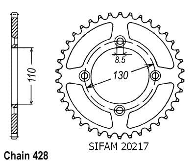 Couronne Acier 55 Dents - Pas 428 - Similaire JTR217