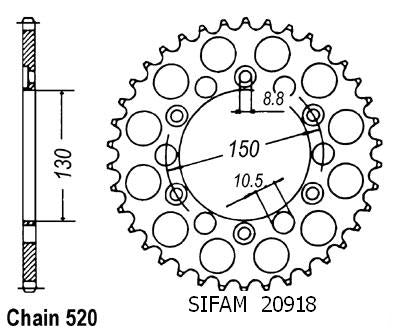 Couronne Acier 43 Dents - Pas 520 - Similaire JTR305