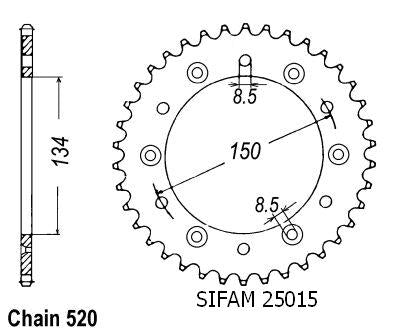 Couronne Acier 46 Dents - Pas 520 - Similaire JTR460