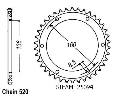 Couronne Acier 45 Dents - Pas 520 - Similaire JTR5