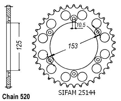 Couronne Acier 38 Dents - Pas 520 - Similaire JTR288