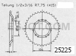 Couronne Acier 44 Dents - Pas 415 - Similaire JTR5225