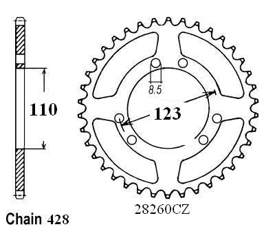 Couronne Acier 56 Dents - Pas 428 - Similaire JTR2070