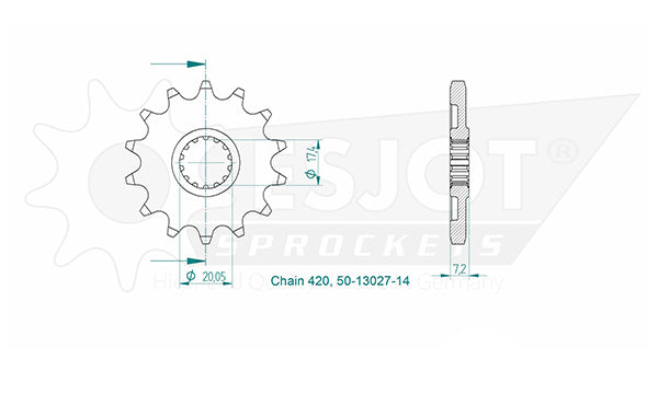 Pignon 14 Dents - Pas 420 - Similaire JTF1558
