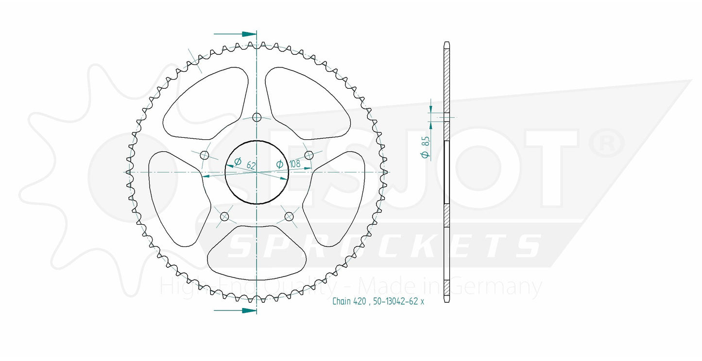Couronne Acier 62 Dents - Pas 420