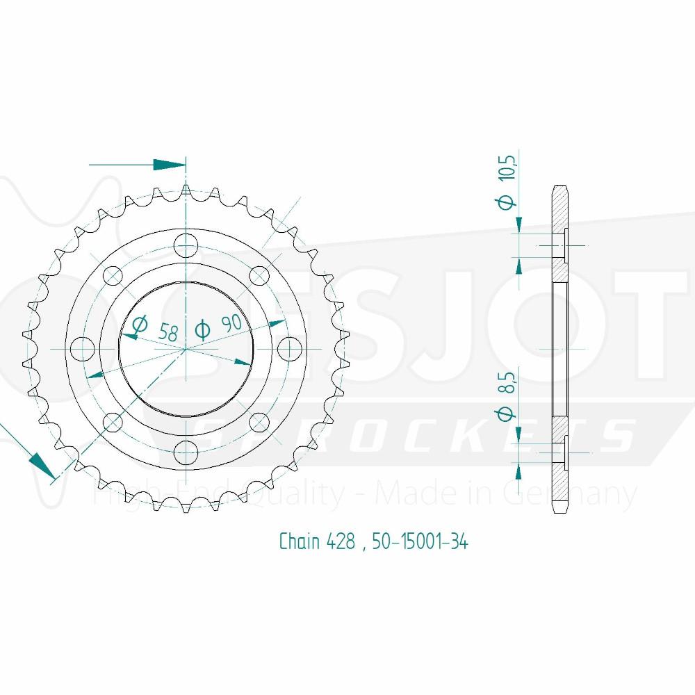Couronne Acier 34 Dents - Pas 428 - Similaire JTR269