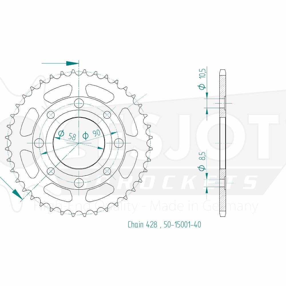Couronne Acier 40 Dents - Pas 428 - Similaire JTR269