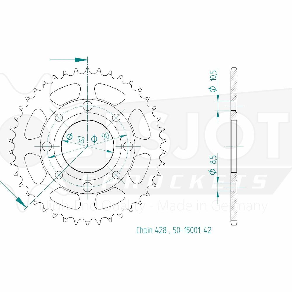 Couronne Acier 42 Dents - Pas 428 - Similaire JTR269