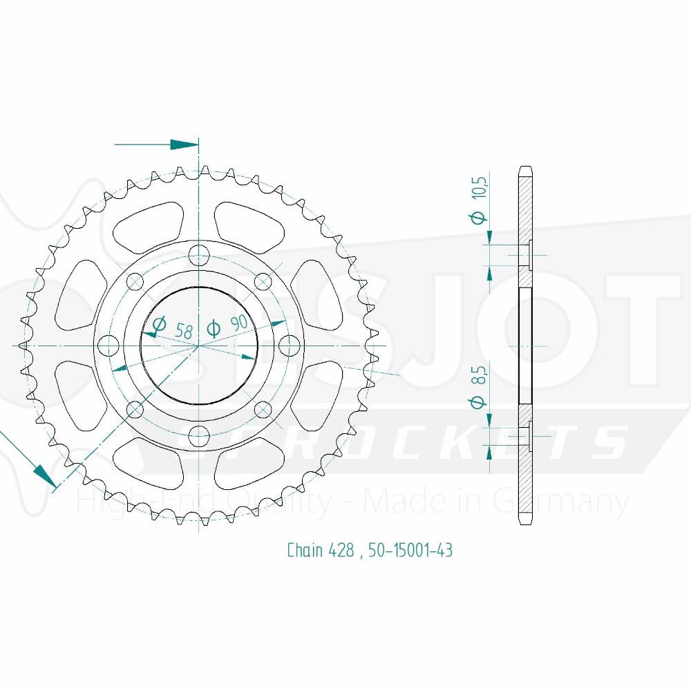 Couronne Acier 43 Dents - Pas 428 - Similaire JTR269