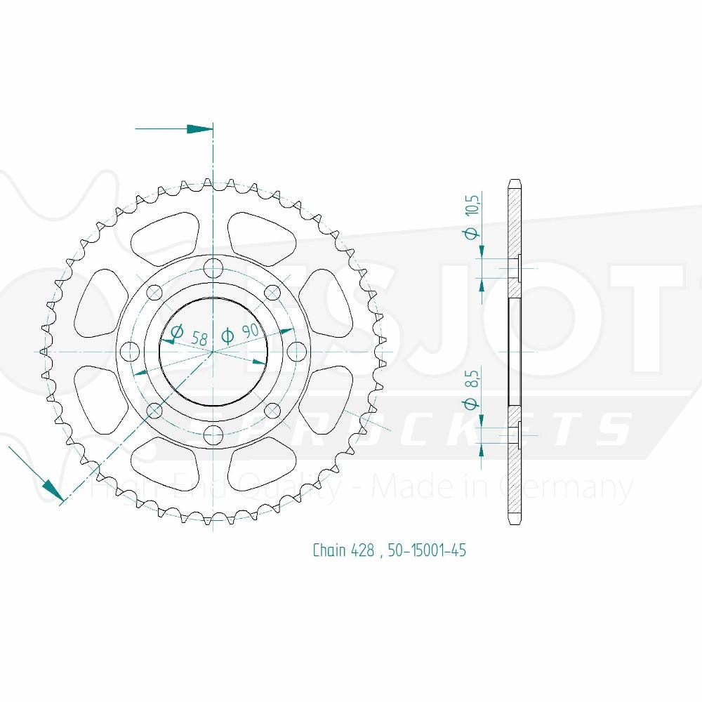 Couronne Acier 45 Dents - Pas 428 - Similaire JTR269
