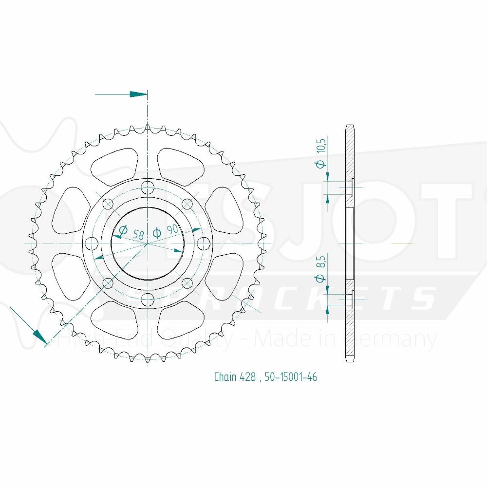 Couronne Acier 46 Dents - Pas 428 - Similaire JTR269