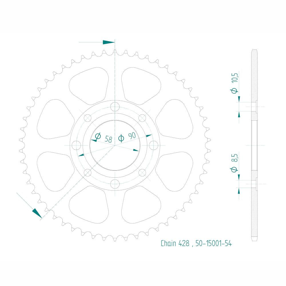Couronne Acier 54 Dents - Pas 428 - Similaire JTR269