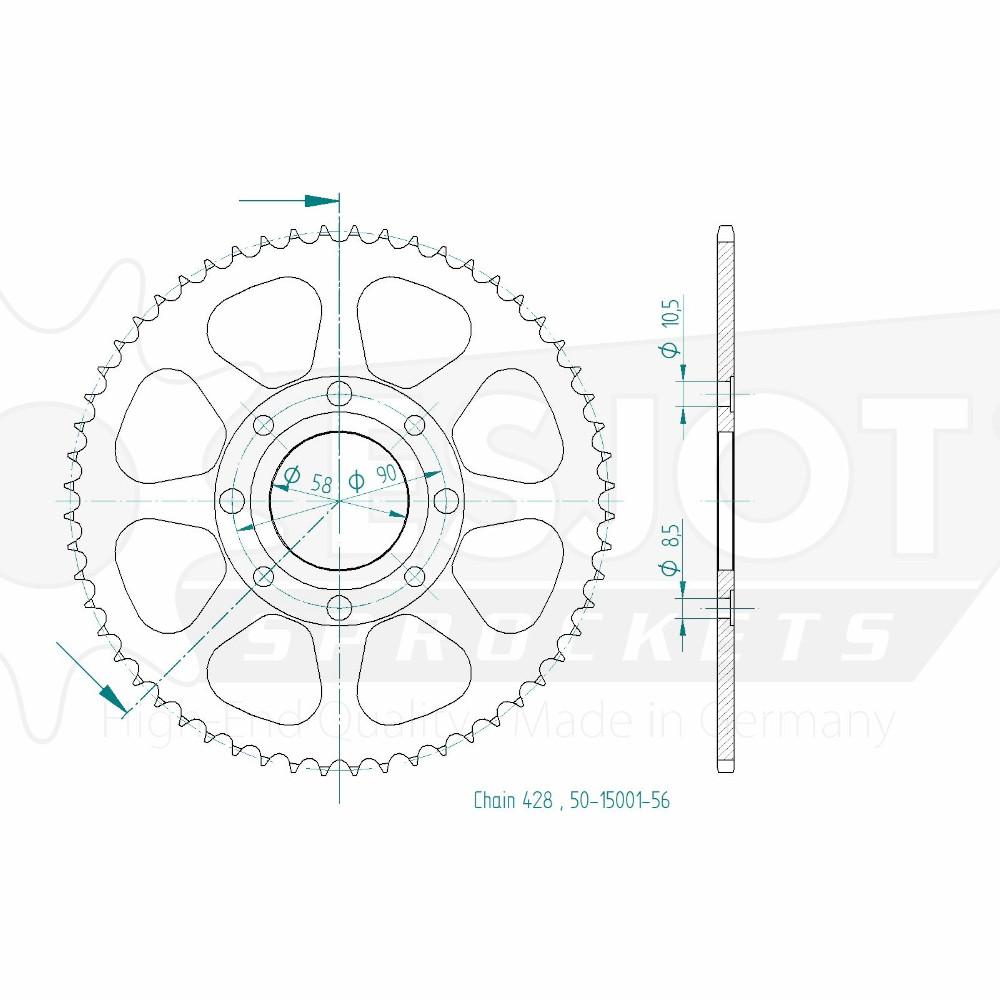 Couronne Acier 56 Dents - Pas 428 - Similaire JTR269