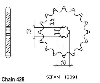 Pignon 13 Dents - Pas 428 - Similaire JTF542