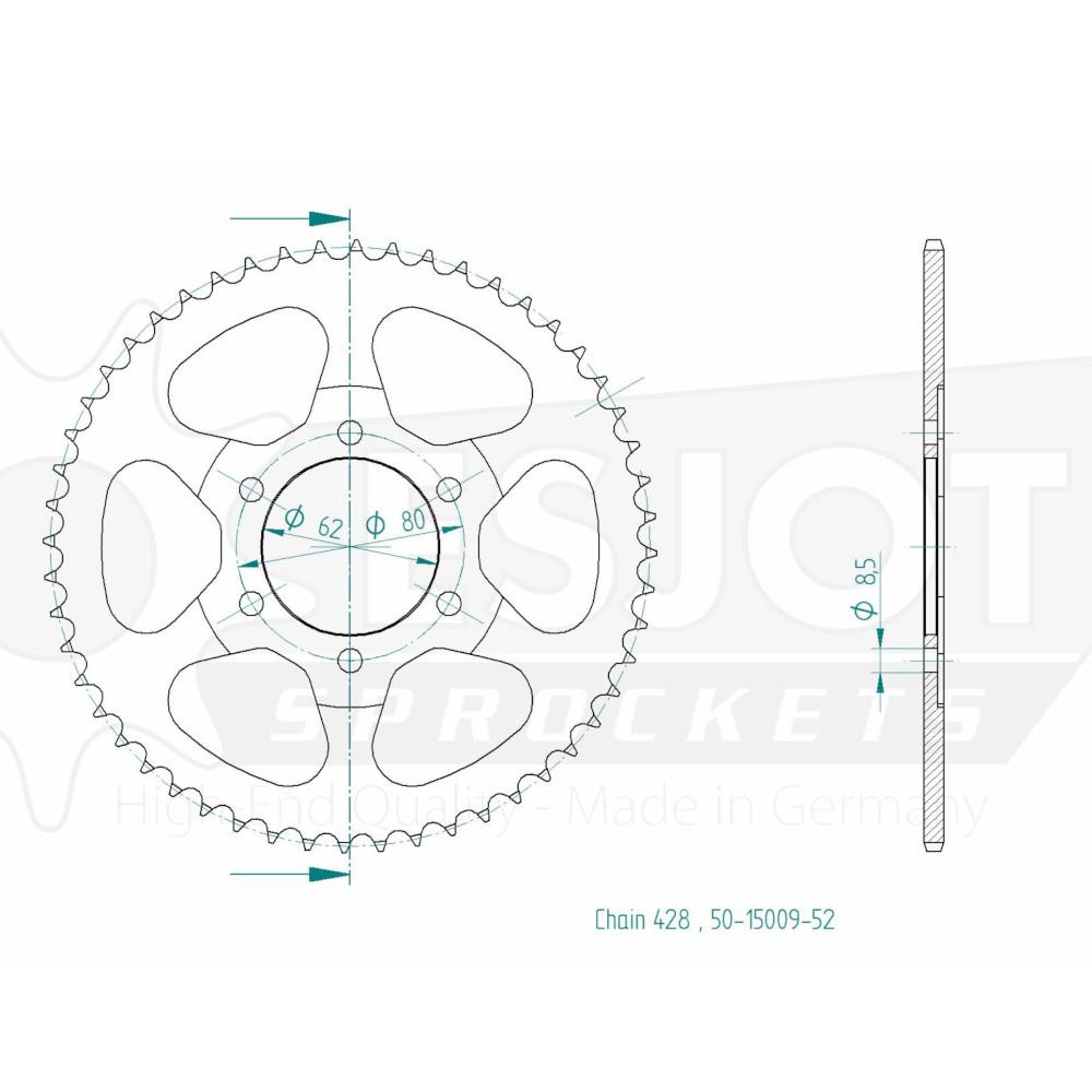 Couronne Acier 52 Dents - Pas 428 - Similaire JTR842