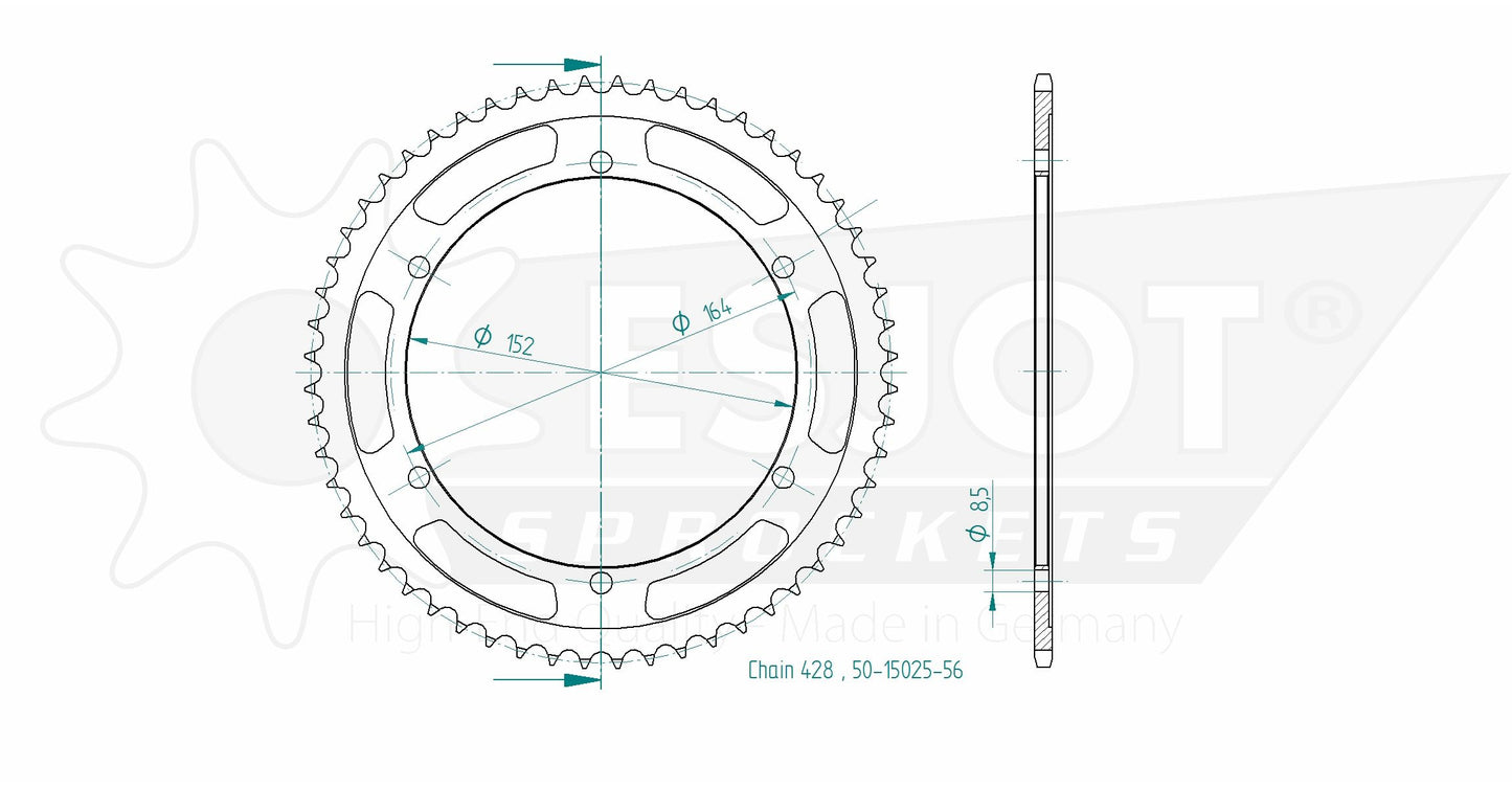 Couronne Acier 56 Dents - Pas 428 - Similaire JTR1839