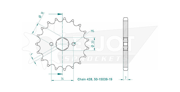 Pignon 19 Dents - Pas 428 - Similaire JTF2442