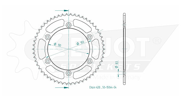 Couronne Acier 54 Dents - Pas 428 - Similaire JTR1249