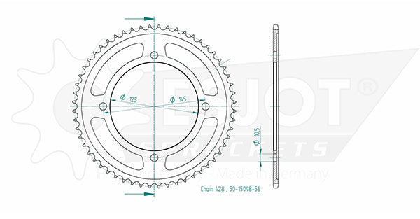 Couronne Acier 56 Dents - Pas 428 - Similaire JTR1874