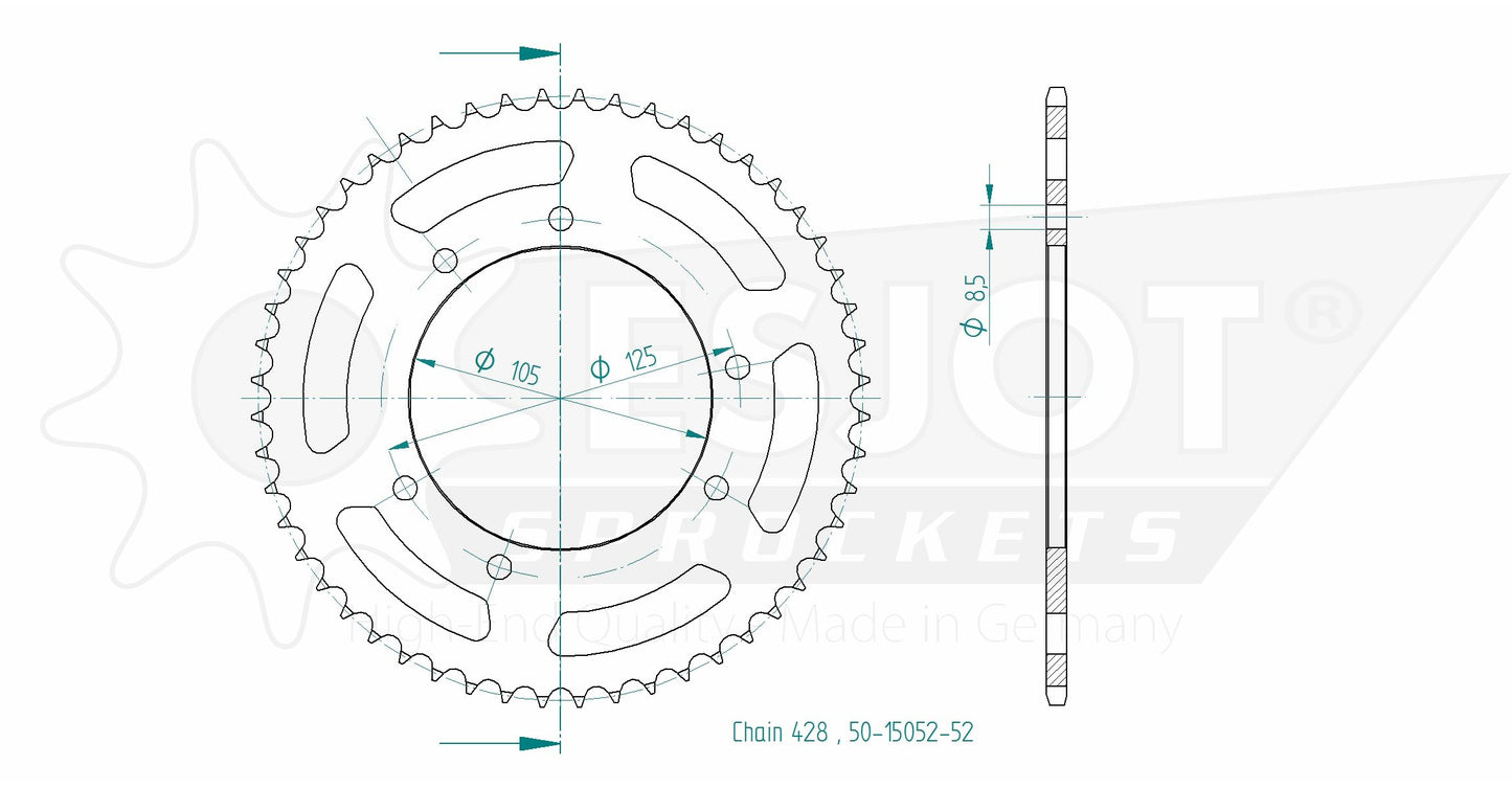 Couronne Acier 52 Dents - Pas 428 - Similaire JTR1134