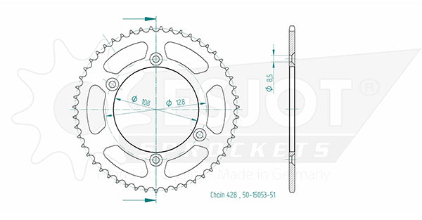 Couronne Acier 51 Dents - Pas 428 - Similaire JTR797