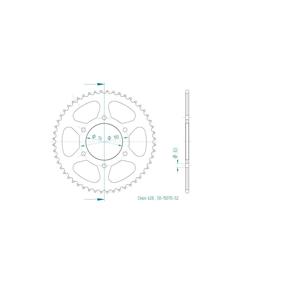 Couronne Acier 52 Dents - Pas 428 - Similaire JTR1844