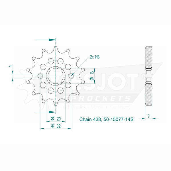 Pignon Ultralight 14 Dents - Pas 428 - Similaire JTF1425