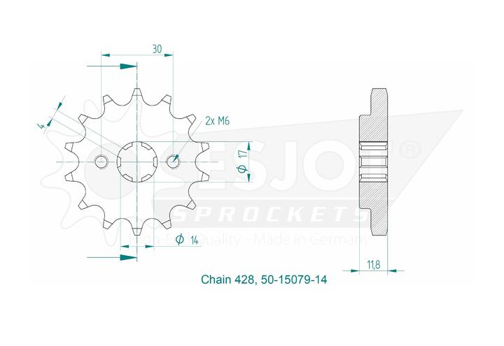 Pignon 14 Dents - Pas 428 - Similaire JTF783