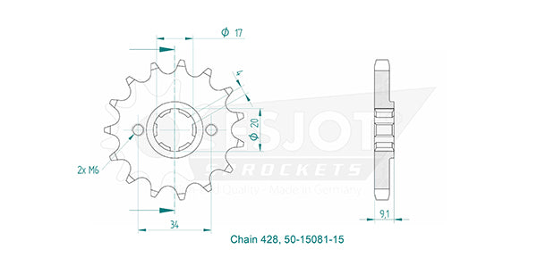Pignon 15 Dents - Pas 428 - Similaire JTF920
