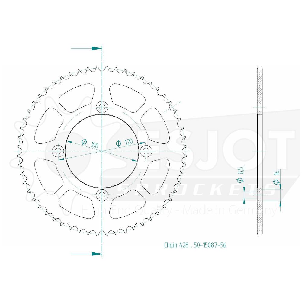 Couronne Acier 56 Dents - Pas 428 - Similaire JTR1140