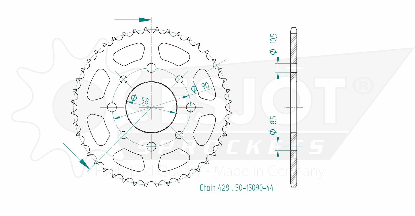 Couronne Acier 44 Dents - Pas 428 - Similaire JTR1221