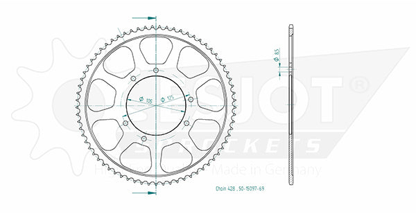 Couronne Acier 69 Dents - Pas 428 - Similaire JTR1135