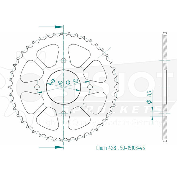 Couronne Acier 45 Dents - Pas 428 - Similaire JTR803