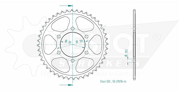Couronne Acier 44 Dents - Pas 525 - Similaire JTR1489