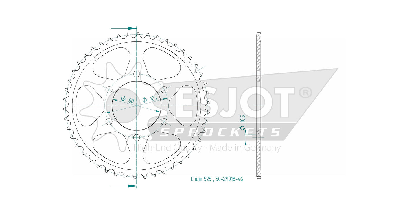 Couronne Acier 46 Dents - Pas 525 - Similaire JTR1489