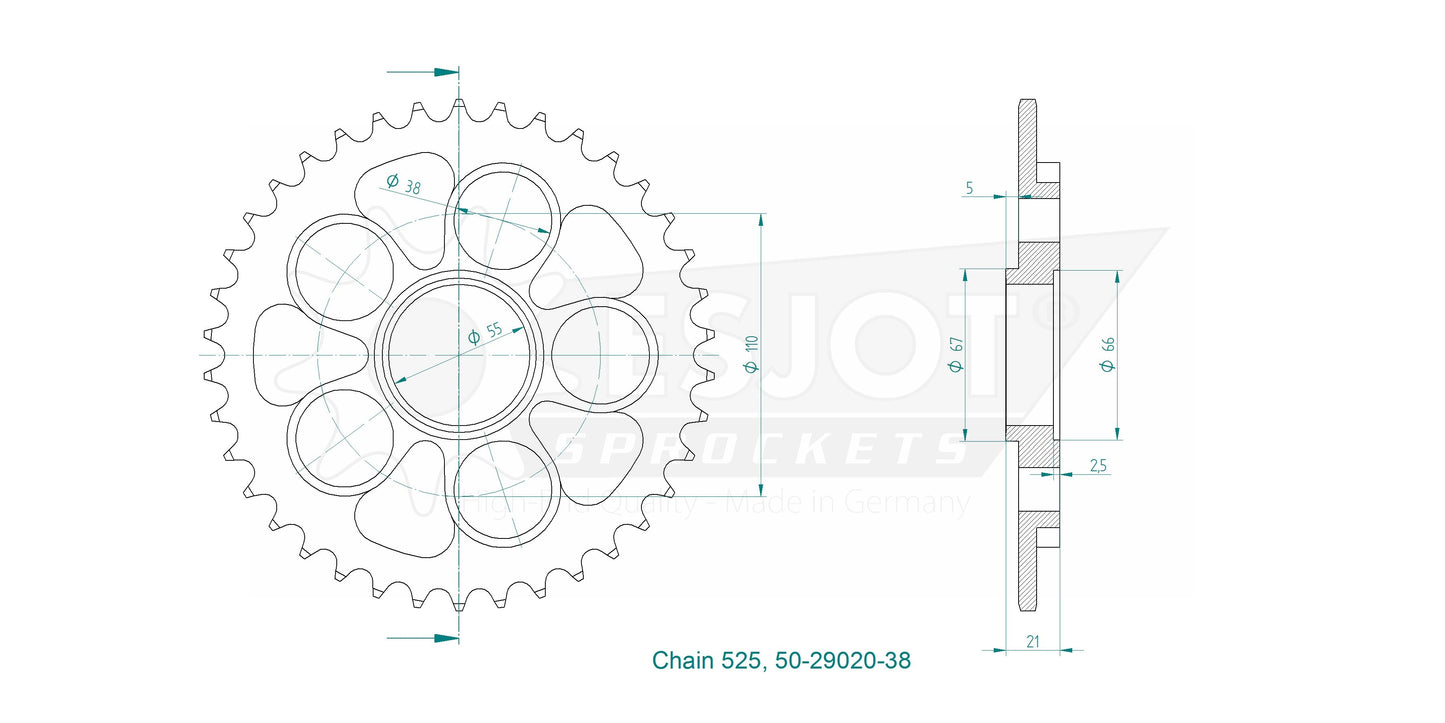 Couronne Acier 38 Dents - Pas 525 - Similaire JTR752