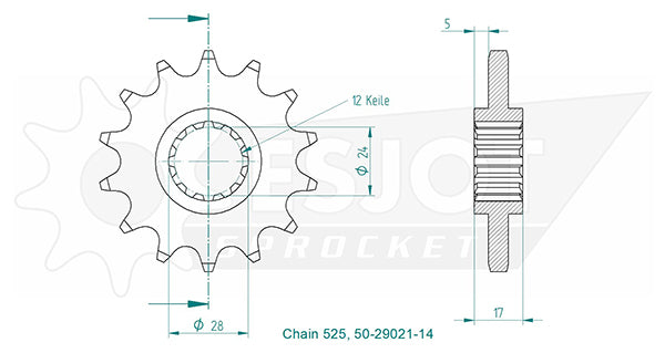 Pignon 14 Dents - Pas 525 - Similaire JTF1371