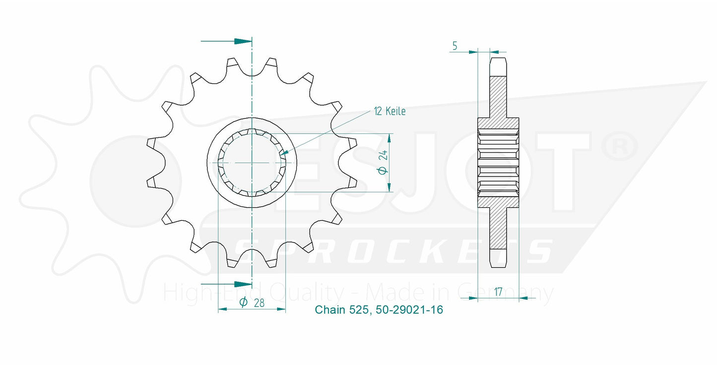 Pignon 16 Dents - Pas 525 - Similaire JTF1371