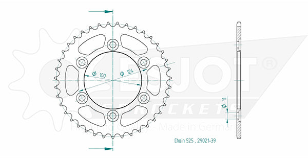 Couronne Acier 39 Dents - Pas 525 - Similaire JTR745