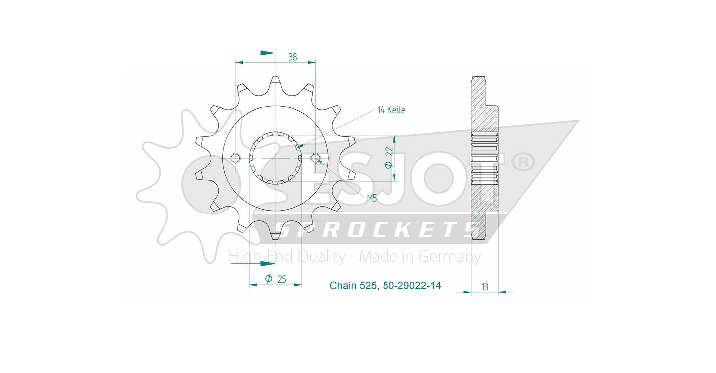 Pignon 14 Dents - Pas 525 - Similaire JTF740