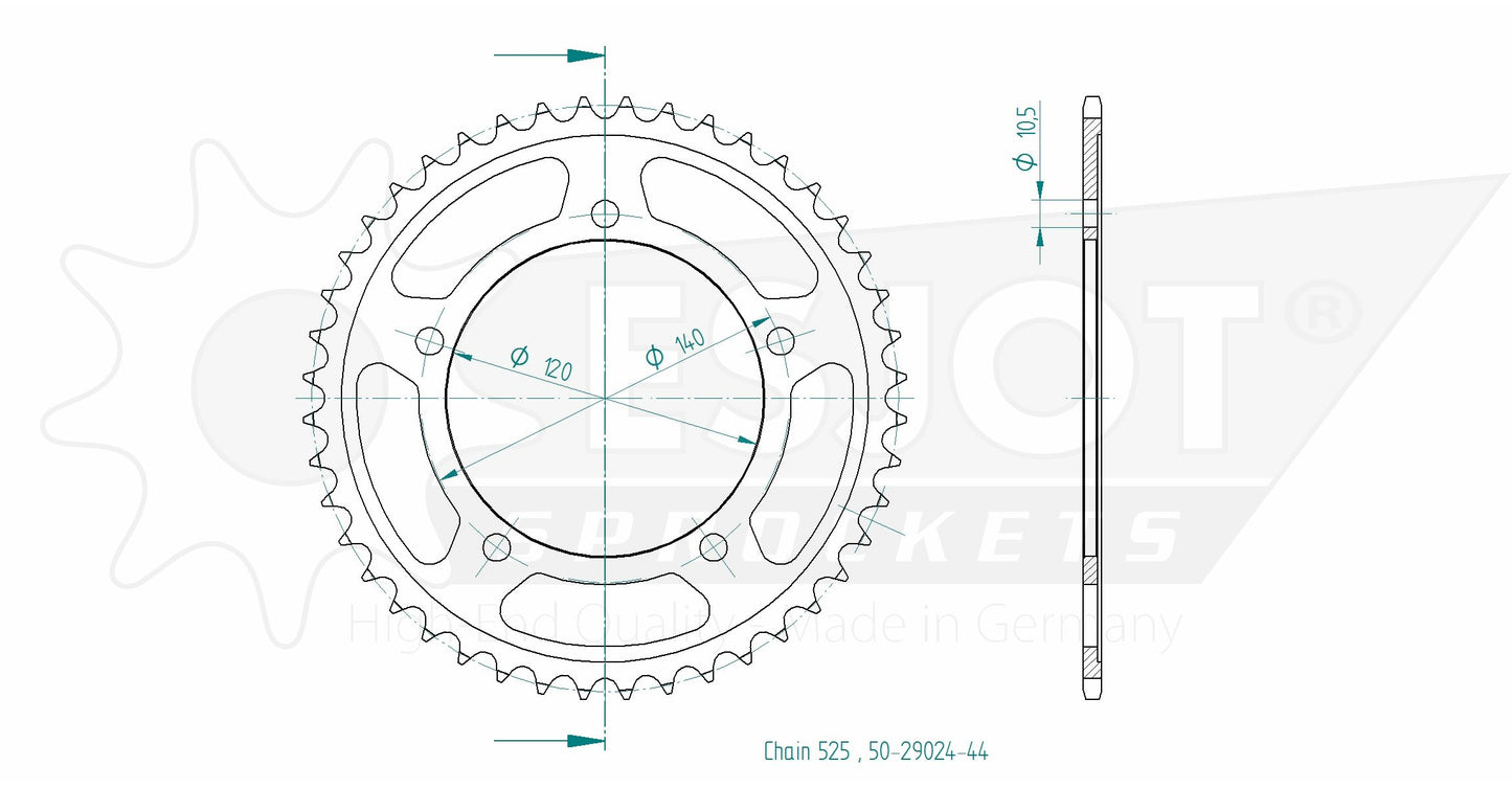 Couronne Acier 44 Dents - Pas 525 - Similaire JTR1792