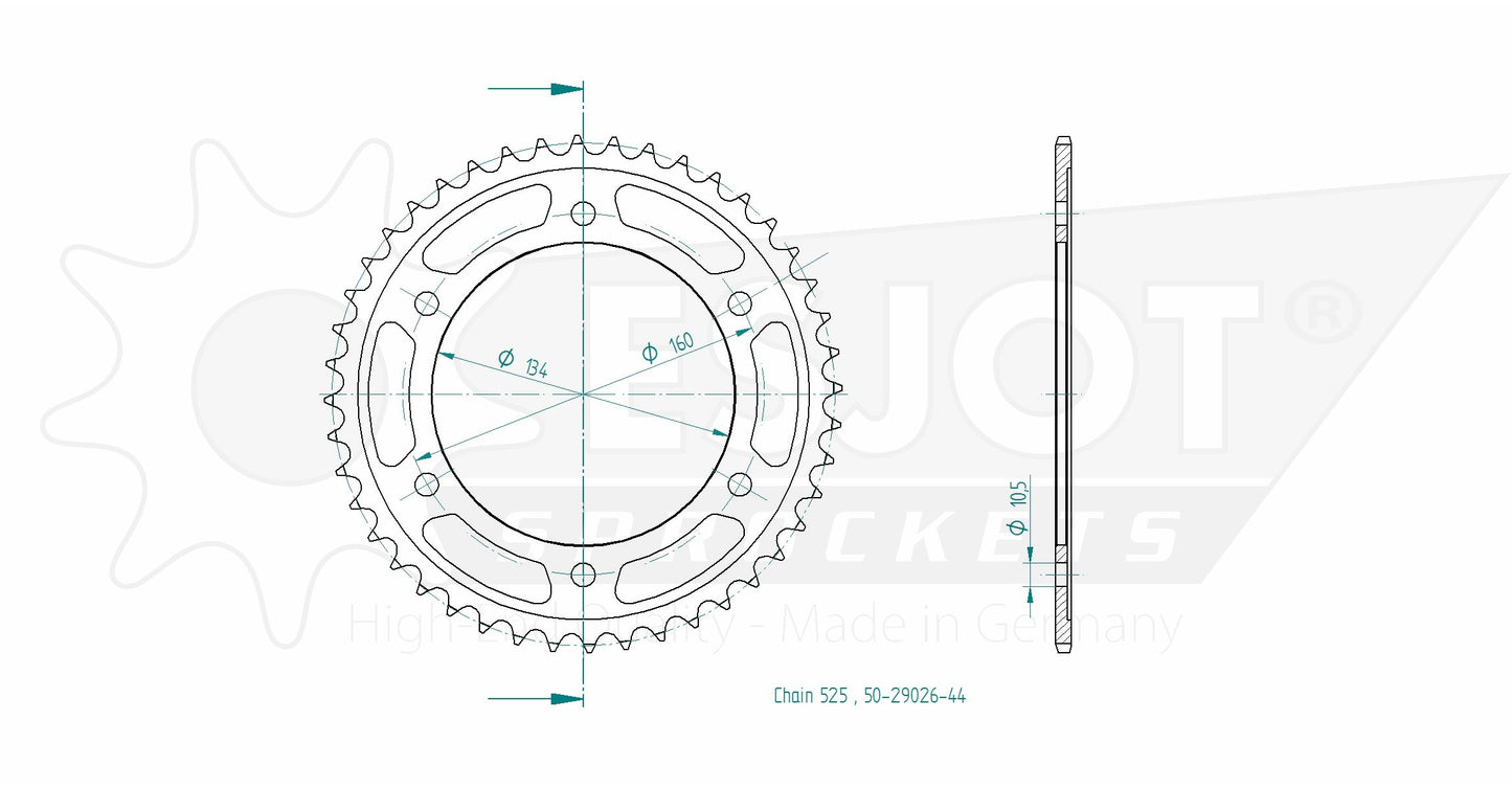 Couronne Acier 44 Dents - Pas 525 - Similaire JTR1307