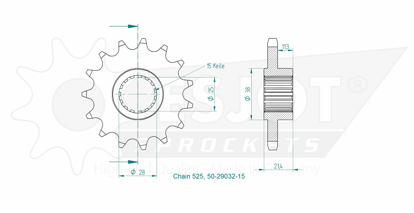 Pignon 15 Dents - Pas 525 - Similaire JTF709